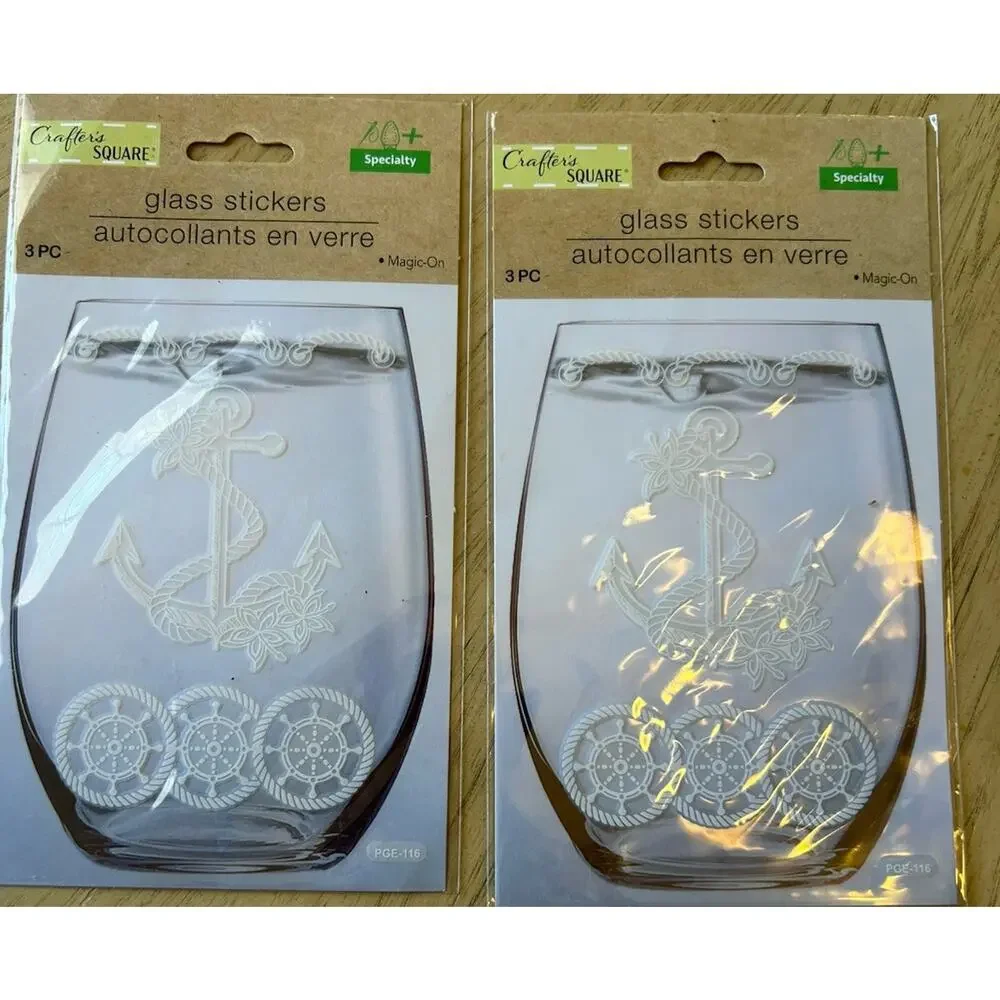 2 NEW Nautical Anchor Sail White DECALS 4” NIP Glass Stickers Wine Cocktail